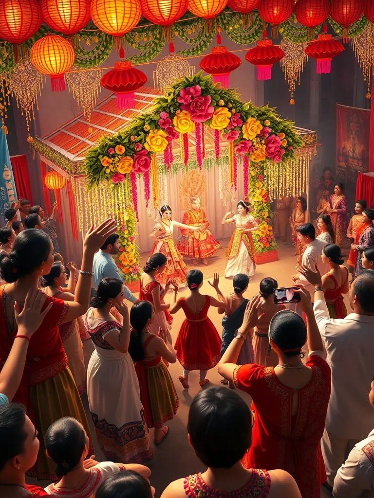 A dynamic photo of the Spring Cultural Festival, featuring performers on stage and a diverse audience enjoying the event, highlighting TOUS EN SCENE's role in celebrating cultural diversity.