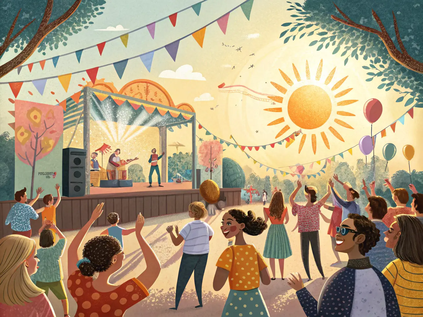 A dynamic photo capturing the energy of the Spring Cultural Festival, featuring performers on stage and community members enjoying the event.