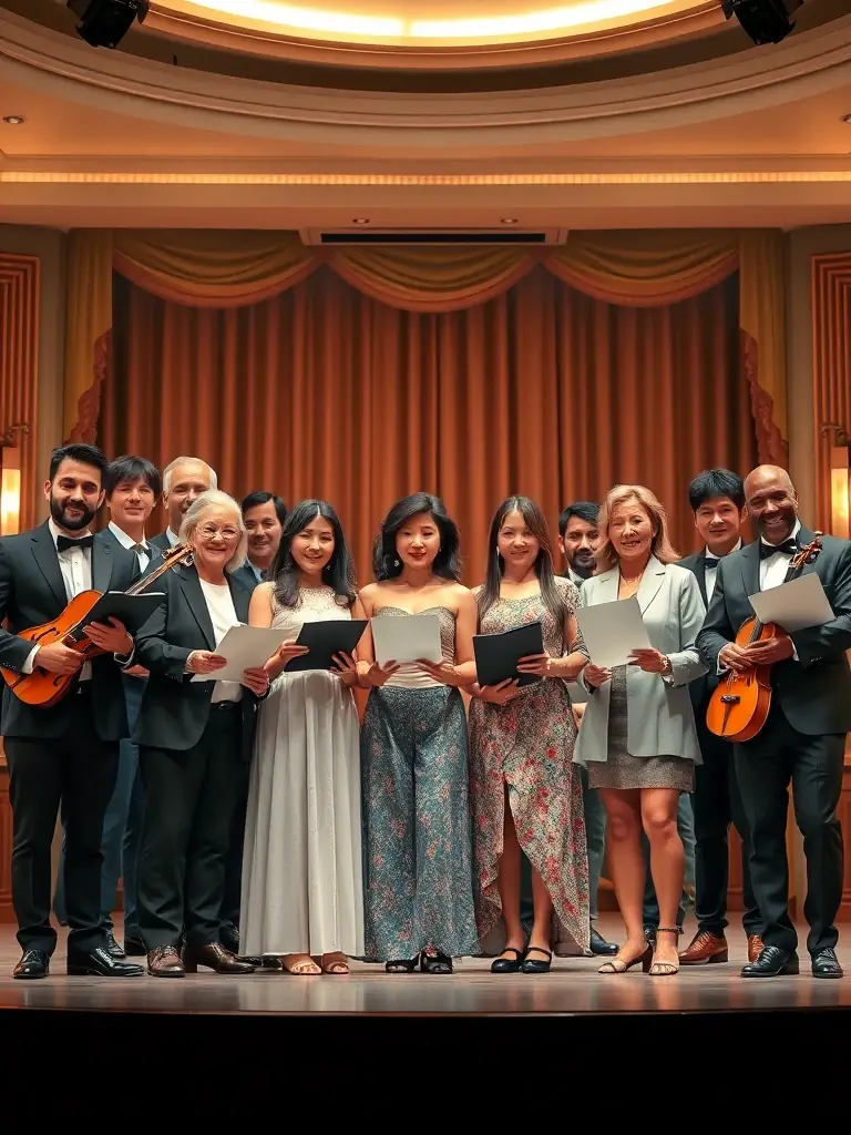 A vibrant image showcasing a group of participants engaged in a community theater workshop, with diverse age groups collaborating on a scene.